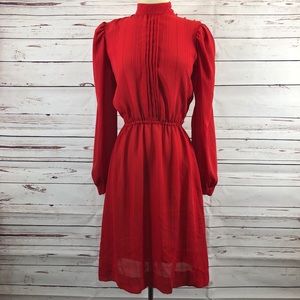 Vintage Red dress with black stripes/High neckline